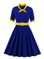 Retro Dress Women's Plus Bow Tie Flared A line Party Dress
