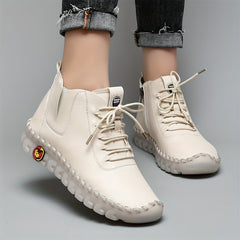 Women's High Top Lace-Up Sneakers Side Zipper Casual Walking Shoes