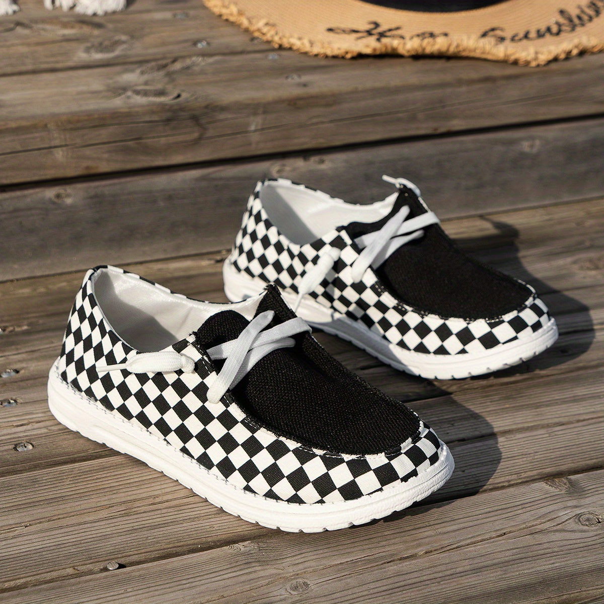 Women's Checkerboard Loafers Platform Canvas Sneakers