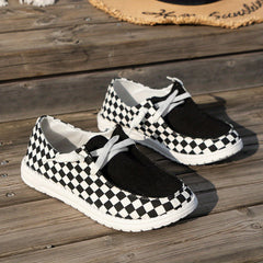 Women's Checkerboard Loafers Platform Canvas Sneakers