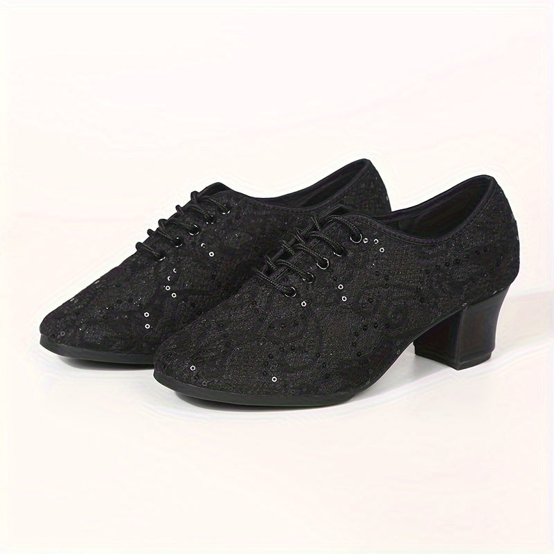 Sequined Latin Dance Shoes Thick Heeled Professional Dance Shoes