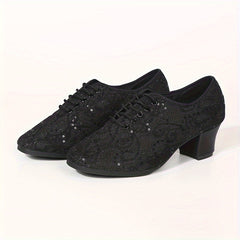 Sequined Latin Dance Shoes Thick Heeled Professional Dance Shoes