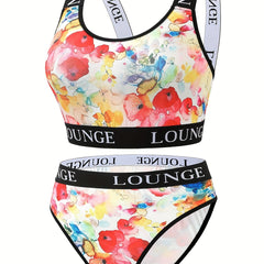 Tie Dye Floral Print Tank Bra & Underwear Set