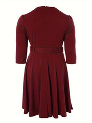 Women's Plus Solid Half Zipper A-line Dress