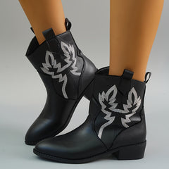 Women's Embroidery Western Boots Slip On Ankle Boots