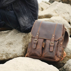 Leather Men's Backpack Large Capacity Vintage Crazy Horse Cowhide Travel Backpac