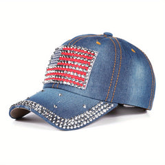 American Flag Baseball Cap Rhinestone Decor Dad Hat