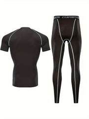 Men's Quick Drying Compression T-shirt & Leggings Set for Basketball Fitness