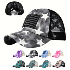 Cross Ponytail Baseball Cap Flag Grid Trucker Hat
