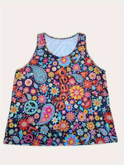 Boho Tank Top Women's Plus Paisley Print Round Neck Medium Stretch