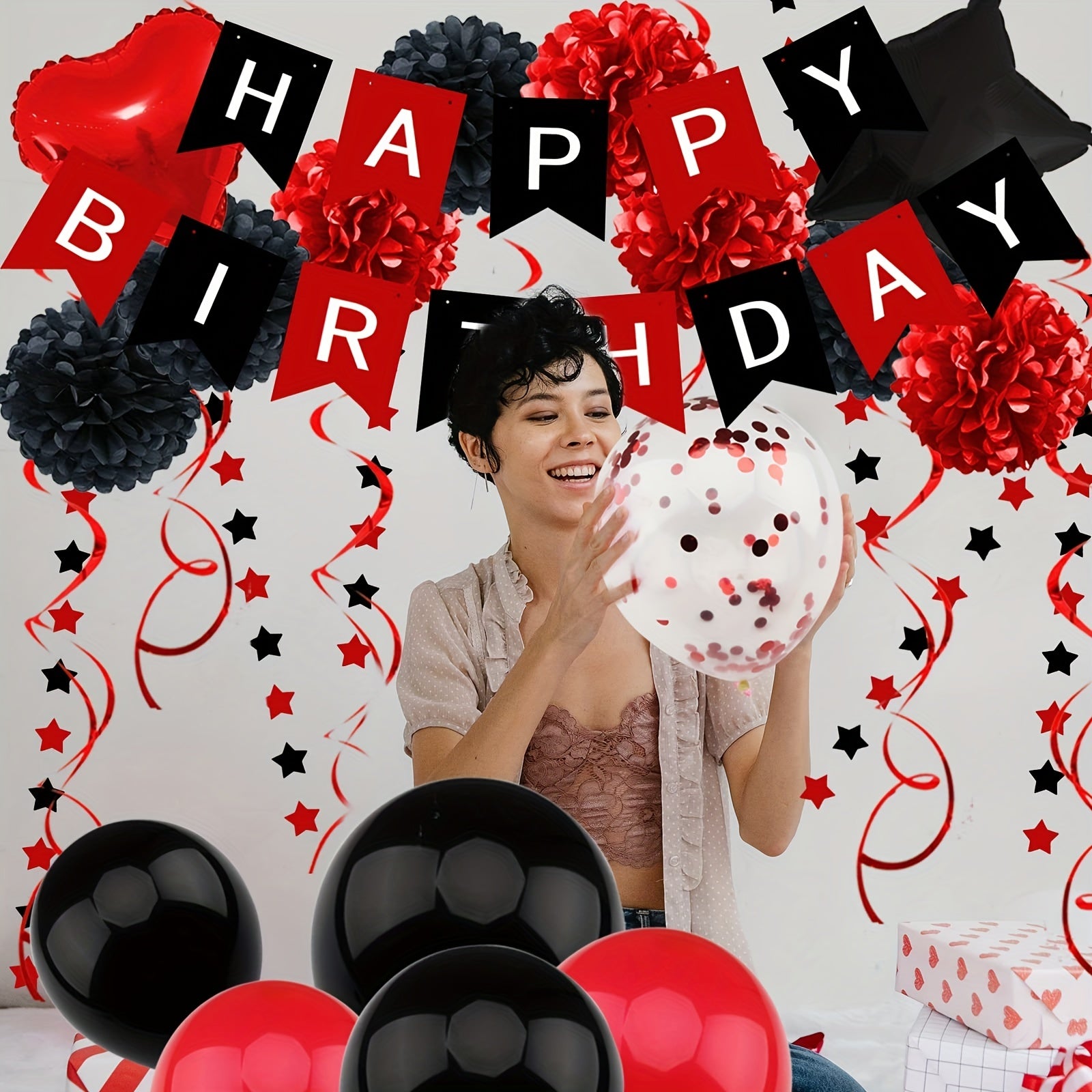 Red Birthday Party Decorations Happy Birthday Banner Balloon