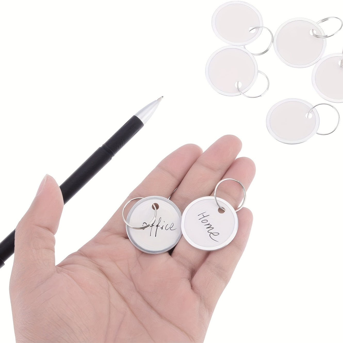 100 Metal Edge Key Tags Round Paper Tags w/ Metal Ring