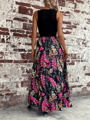 Floral Print Splicing Tank Dress Sleeveless Maxi Dress Women's Clothing