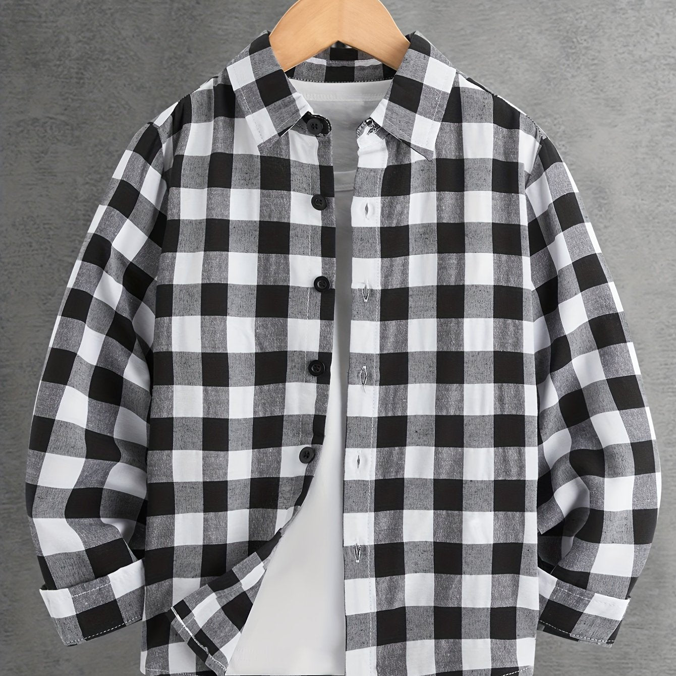 Boys Plaid Lapel Shirts Long Sleeve Button Down Tops Spring Fall Outwear
