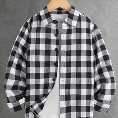 Boys Plaid Lapel Shirts Long Sleeve Button Down Tops Spring Fall Outwear
