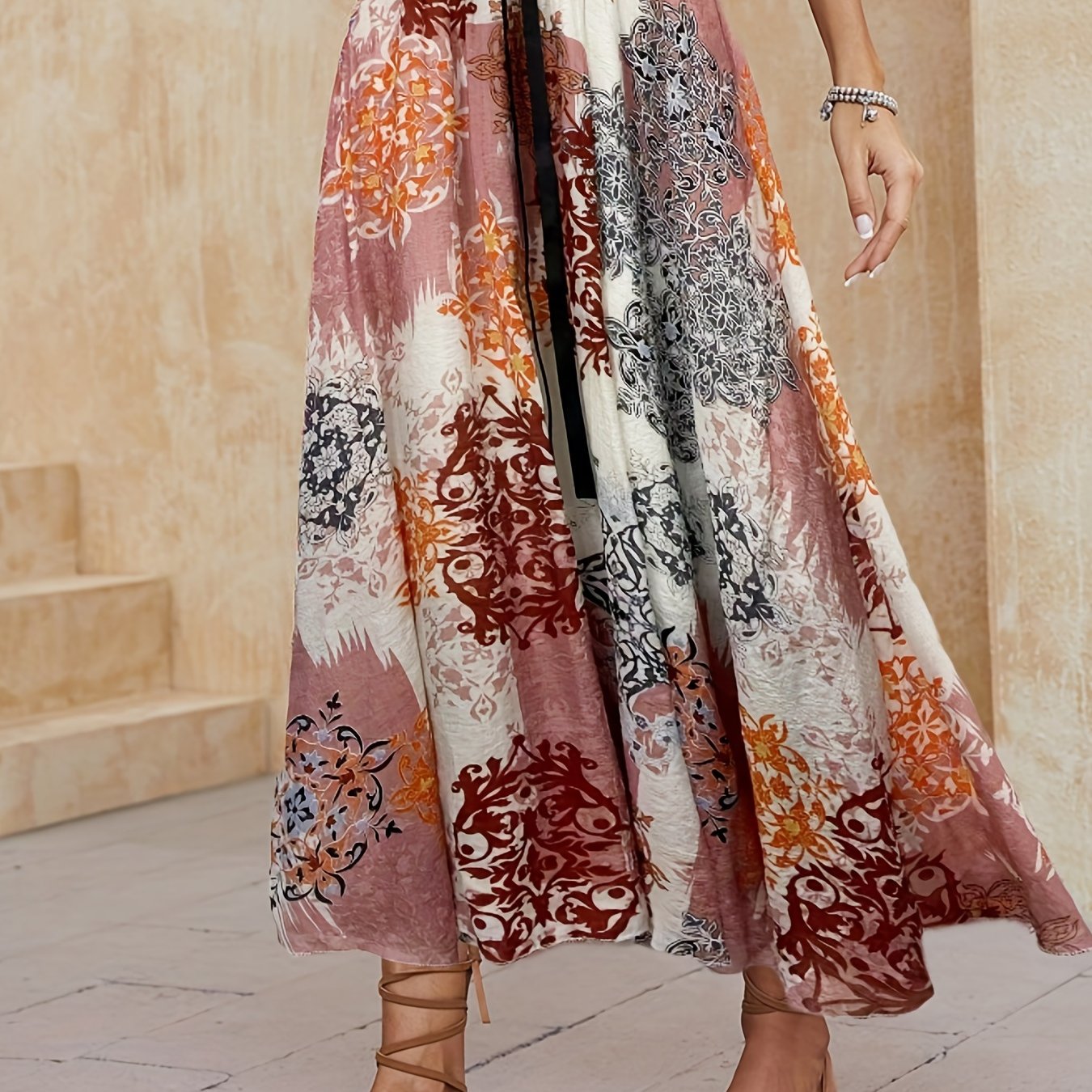 Floral Print Maxi Skirt High Waist Beach Skirt
