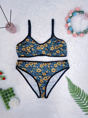 Floral Print Unlined Bra & Brief 2pcs Set
