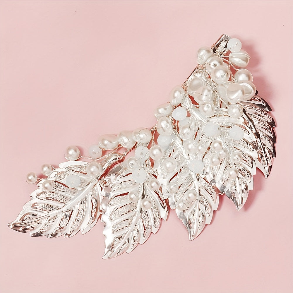 Faux Pearl Metal Leaf Hair Clip Side Clip Prom Party Hair Accessories