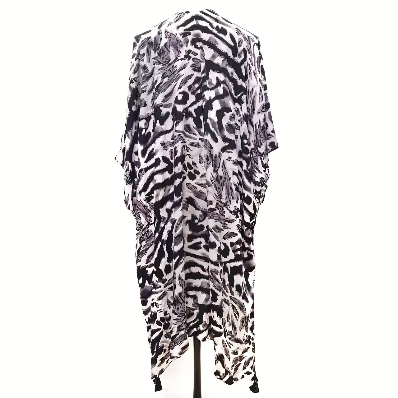 Boho Leopard Printed Shawl Fringed Cardigan Wrap for Women