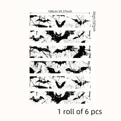 6pcs Halloween Elements & Bat Pattern Staircase Decals Self Adhesive Thick