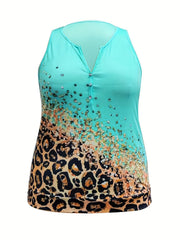 Plus Size Graphic Print Button Decor Tank Top