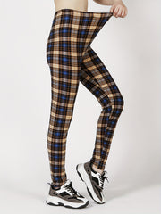 Sexy Plaid Print Leggings High Waist Elastic Sports Bottoms