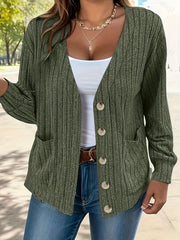 Solid Long Sleeve Knit Cardigan With Pockets
