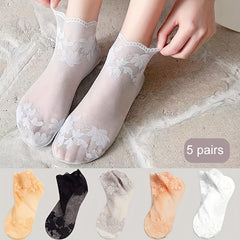 5 Pairs Floral Lace Short Socks Women's Stockings