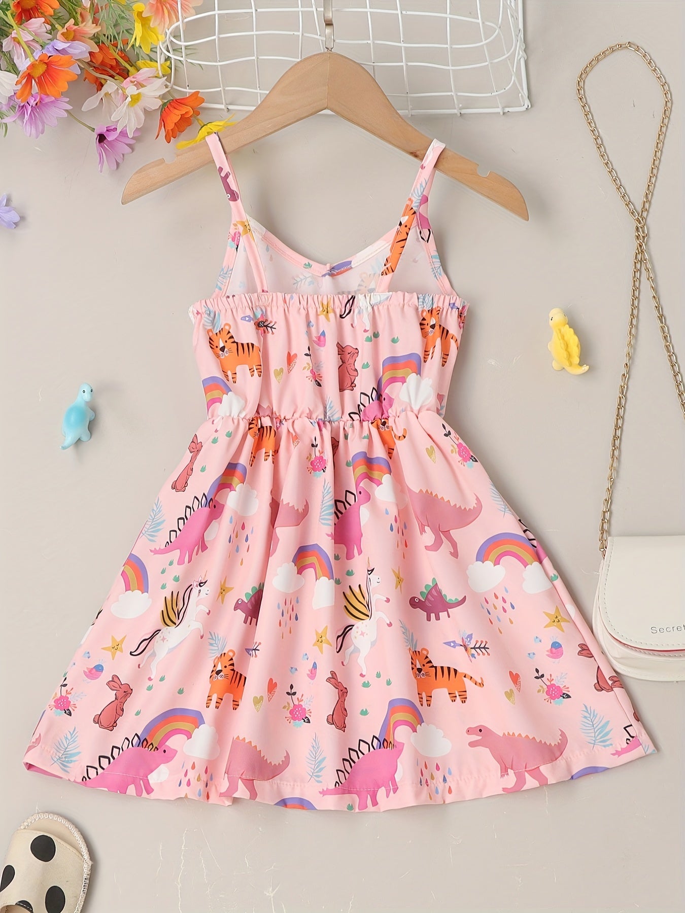 Girls Cartoon Animal Print Sundress V-Neck Party Dress