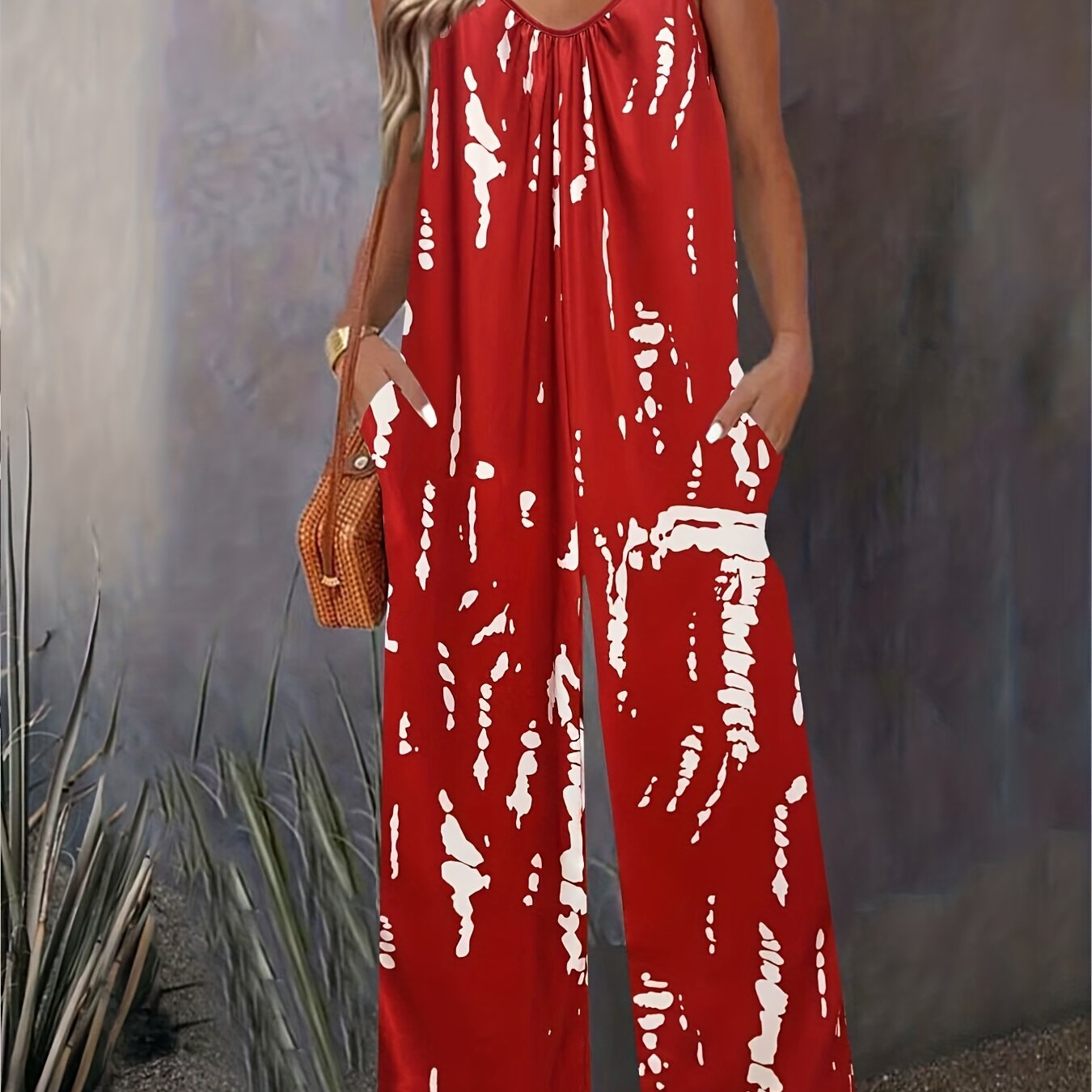 Tie Dye Wide Leg Cami Jumpsuit Casual Sleeveless Jumpsuit