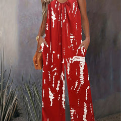 Tie Dye Wide Leg Cami Jumpsuit Casual Sleeveless Jumpsuit