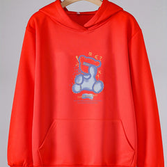 Cartoon Bear Print Hoodies With Pocket Girls Comfy Hooded Pullover