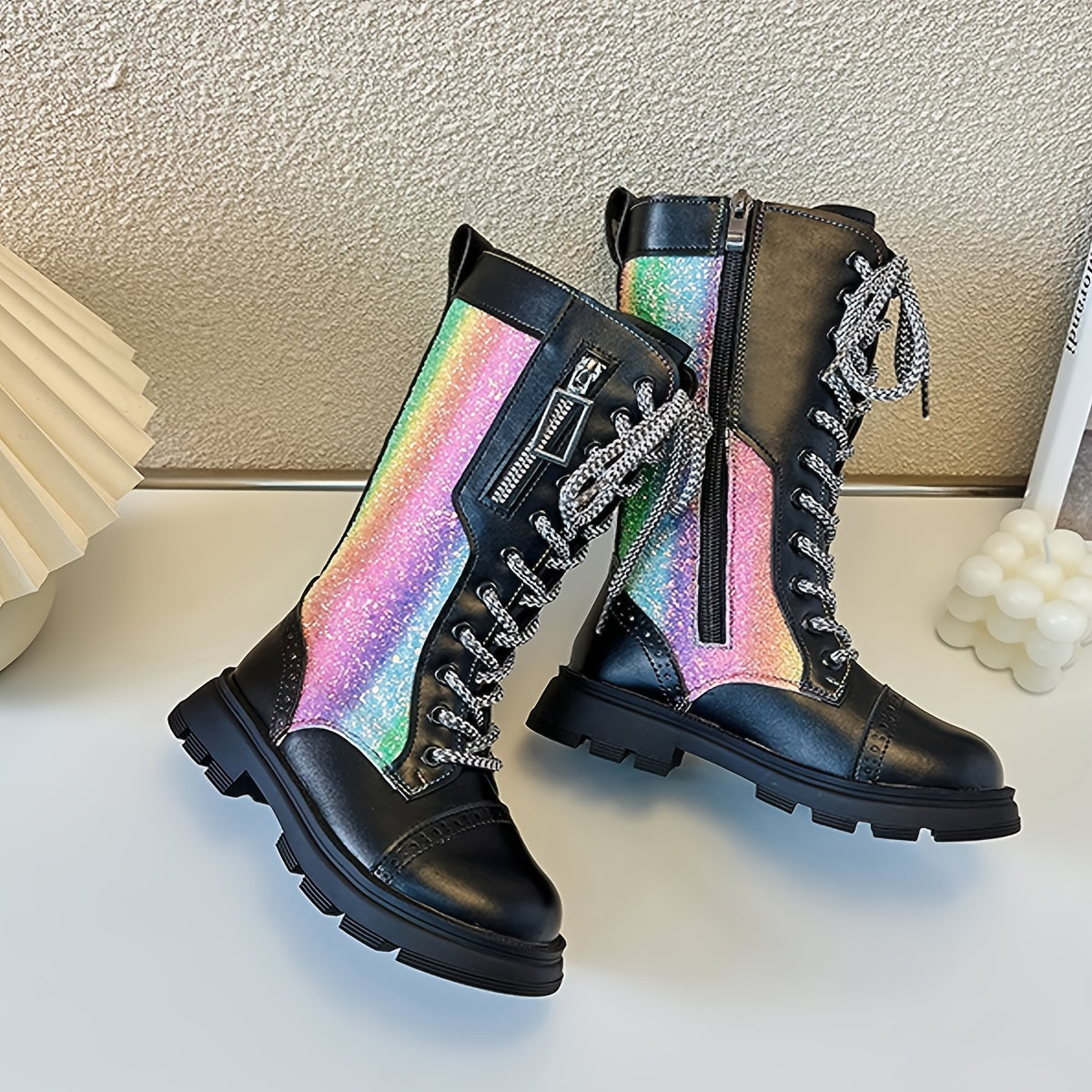 Girls' Mid Calf Faux Leather Boots with Wedge Heel