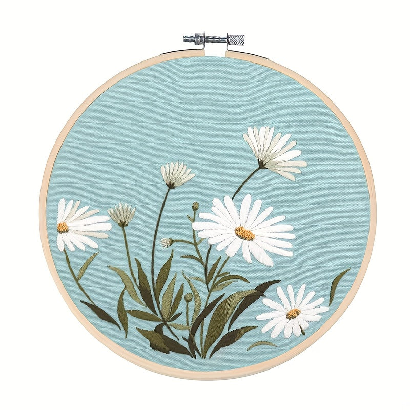 Flower Cross Stitch Kit with Embroidery Thread and Printed Cloth