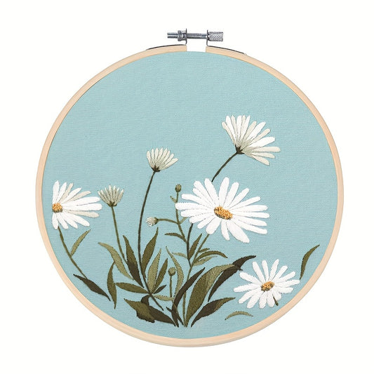 Flower Cross Stitch Kit with Embroidery Thread and Printed Cloth