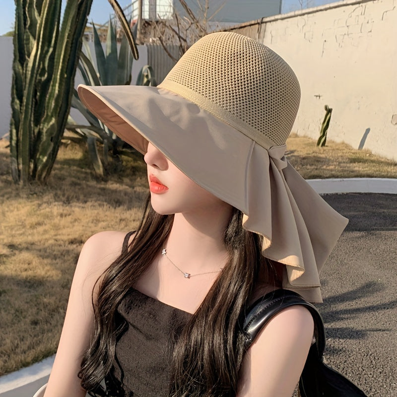 Ruffles Brim Bowknot Sun Hat Stylish Hollow Out Bucket Hat UV Protection