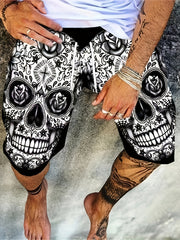 Men's Floral Skull Graphic Shorts 3D Print Elastic Waist Summer Outdoor Wear