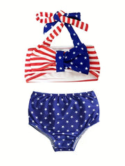 Baby Girls Striped Star Halter Bikini Top & Shorts Swimsuit