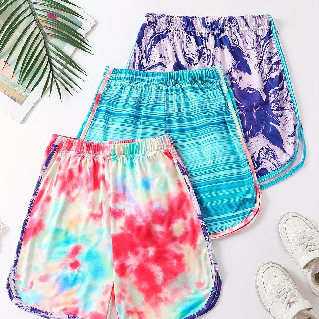 Girls Tie Dye Striped Beach Shorts Breathable Summer Shorts 3-12 Years