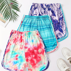 Girls Tie Dye Striped Beach Shorts Breathable Summer Shorts 3-12 Years