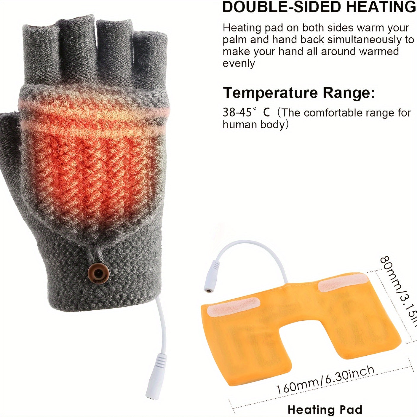 USB Heated Gloves Winter Mittens Knitting Fingerless Hand Warmer