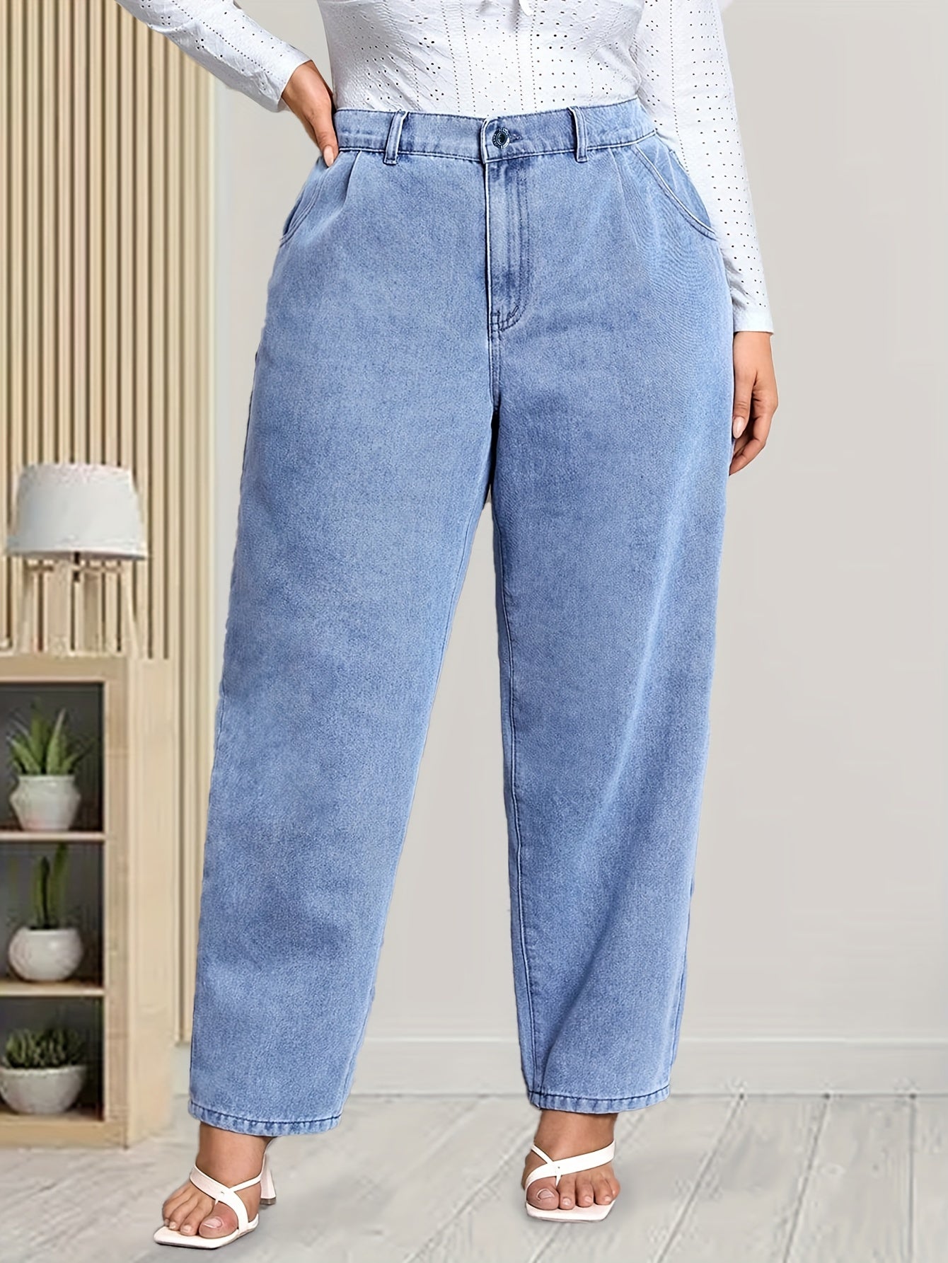 Button Fly High Rise Baggy Jeans