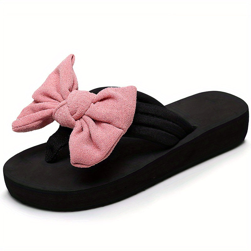 Women's Bowknot Flip Flops Slip On Flatform Shoes