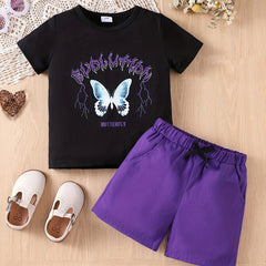 Boys Butterfly Graphic T-shirt & Shorts Summer Outfit Set