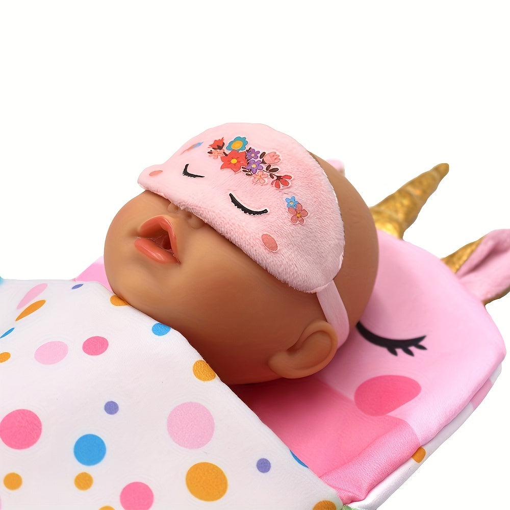 Unicorn Rainbow Sleeping Bag & Eye Mask for Dolls 10-18 Inches