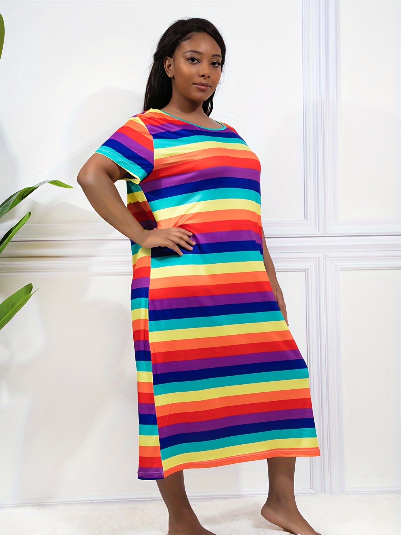 Rainbow Stripe Nightdress - High Stretch