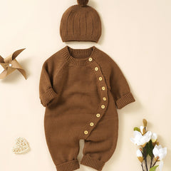 Personalized Knit Baby Onesie Diagonal Buttons & Hat