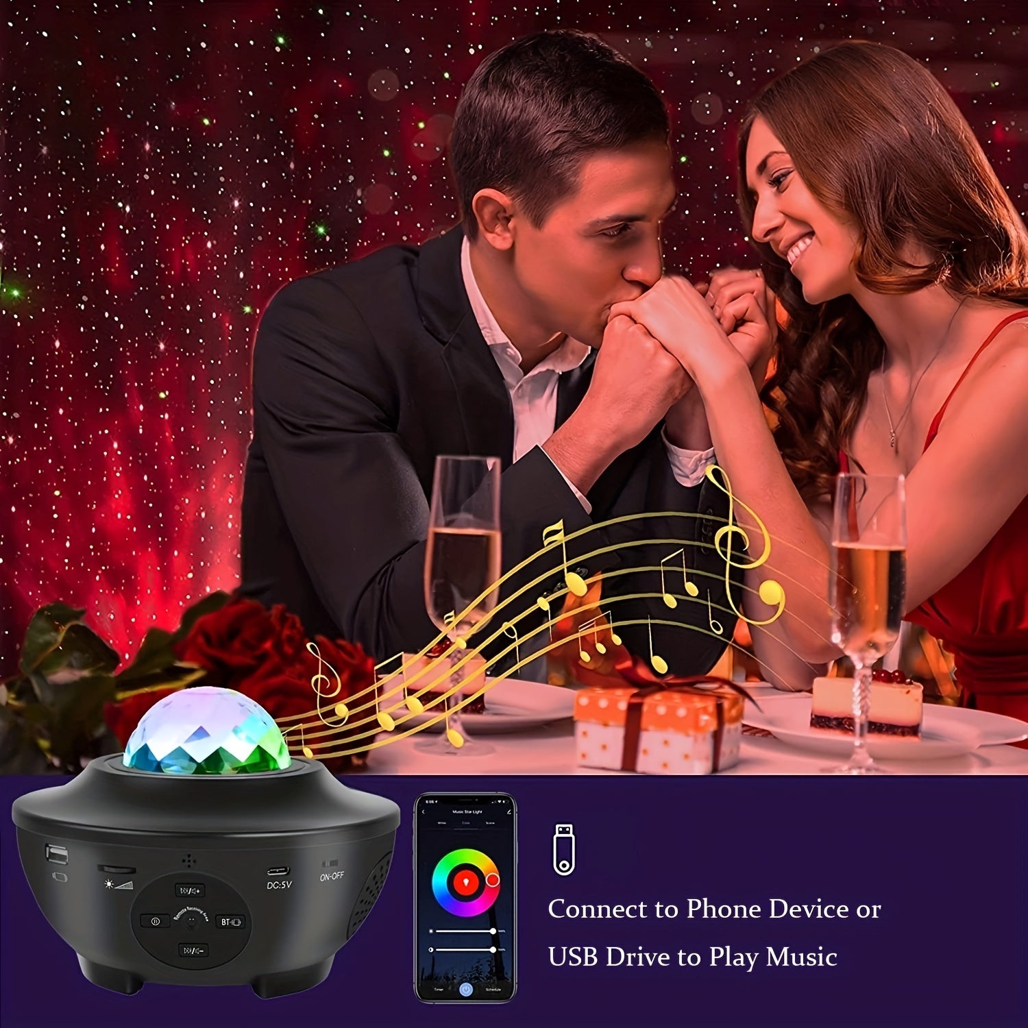 Star Projector Night Light with Remote, Music Speaker, Timer - For Baby, Kids