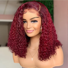Burgundy Lace Front Wig 180 Density 99J Bob Wig Human Hair 13x4