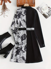 Women's Colorblock Print Button Shirt Dress